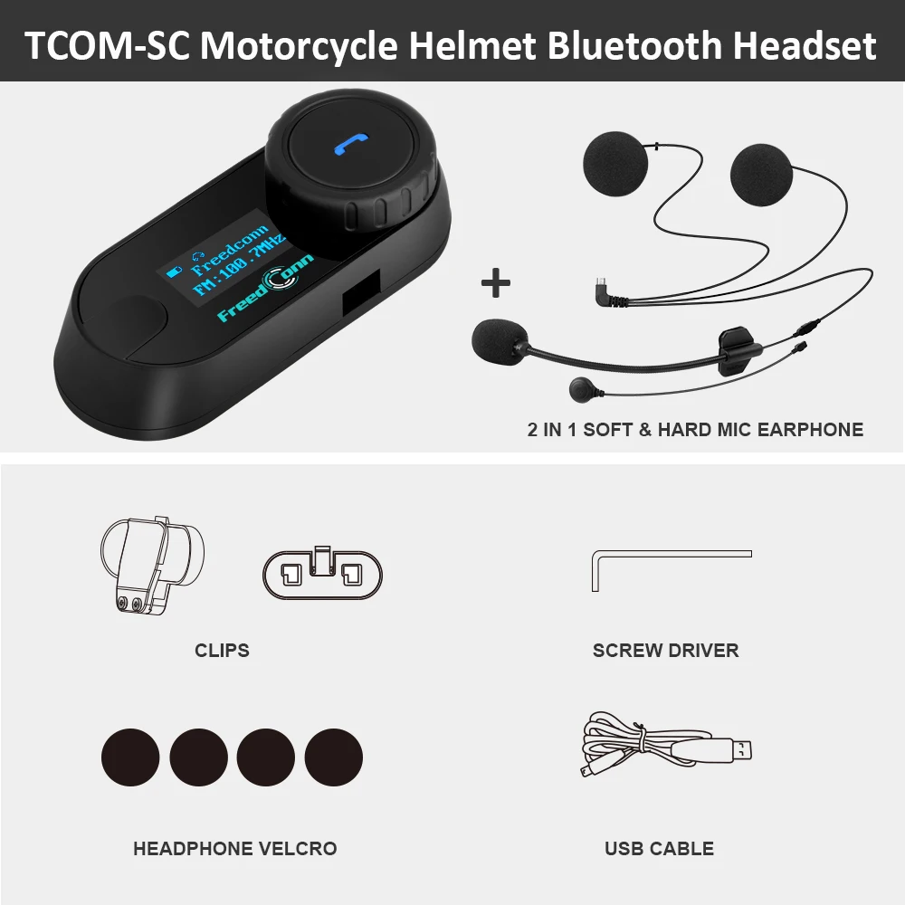 

Freedconn Bluetooth-гарнитура Для Мотоциклетного Шлема, Беспроводная Связь BT 5,0, Музыка, FM-радио, 6 Гонщиков