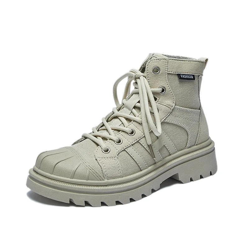 

Fashion Casual Canvas Boots for Women New Designer Spring Autumn Platform Shoes Female England Lace Motorcycle Ankle Boots Woman