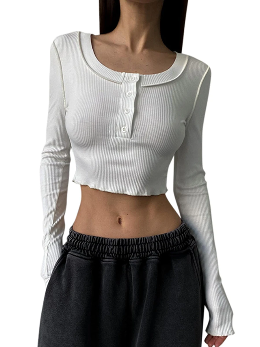 

Женские укороченные топы на выход s Y2K, Сексуальные облегающие рубашки с длинным рукавом, базовый топ в рубчик, облегающие блузки, уличная одежда