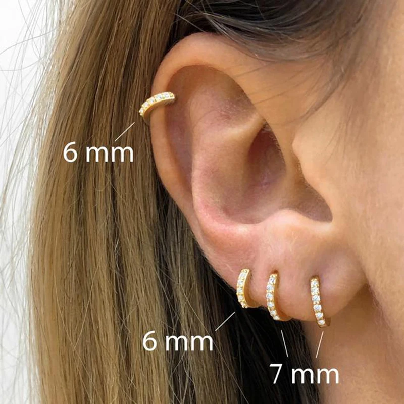 

925 Sterling Silver Women's Ring Earrings Round Earrings Zircon Pierced Earrings Gold Silver Personalized Fashion Jewelry