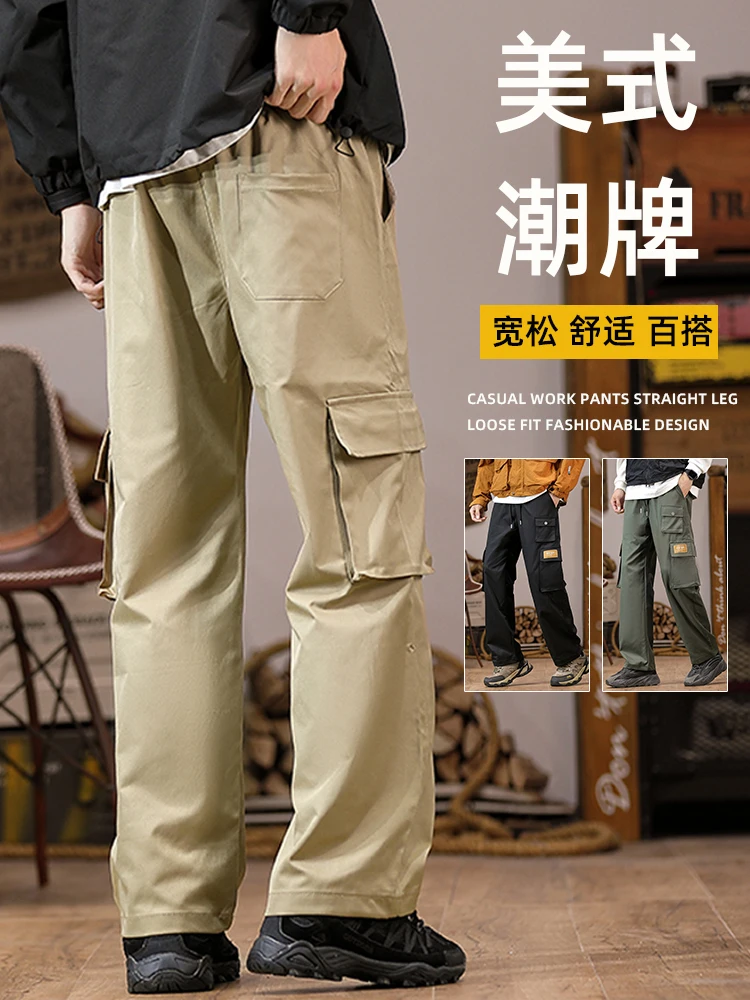 Autumn and Winter 2024 New American vintage Fleece-lined Thickened Cargo Pants Men's Multi-pockets Casual for Male Stud...