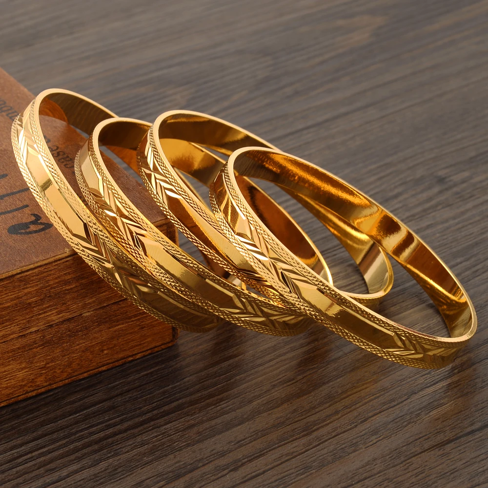 

8MM Width 65MM Inner Gold Plated Bangle for Women Dubai Bride Wedding Ethiopian Africa Bangle Jewelry Gold Charm Party Gifts