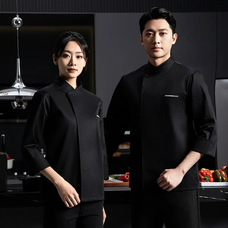 Осенне-зимняя рабочая одежда для шеф-повара с длинными рукавами и логотипом