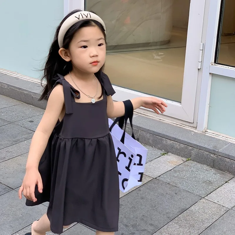 

Детское Хлопковое платье на бретельках, без рукавов, с бантом