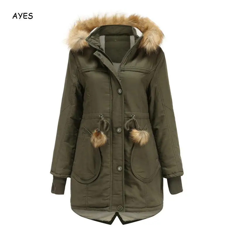 2022 Women Parkas With Pockets Fur Ball Warm Mid-Long Style Thicken Thermal Overcoats Female Casual Outers Outertop Winter Coat enlarge
