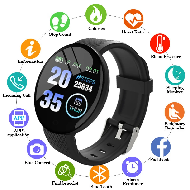 

D18 Smart Watch For Android IOS Bluetooth Watch Men Women Wristwatch Fitness Bracelet Heart Rate Blood Pressure Monitor Kids Wat