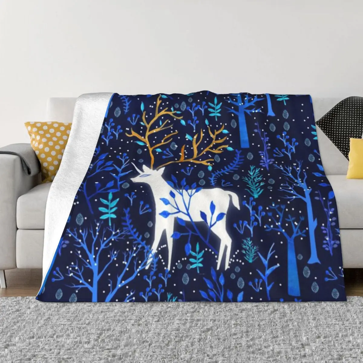 Ультрамягкое Флисовое одеяло Deericorn синего цвета