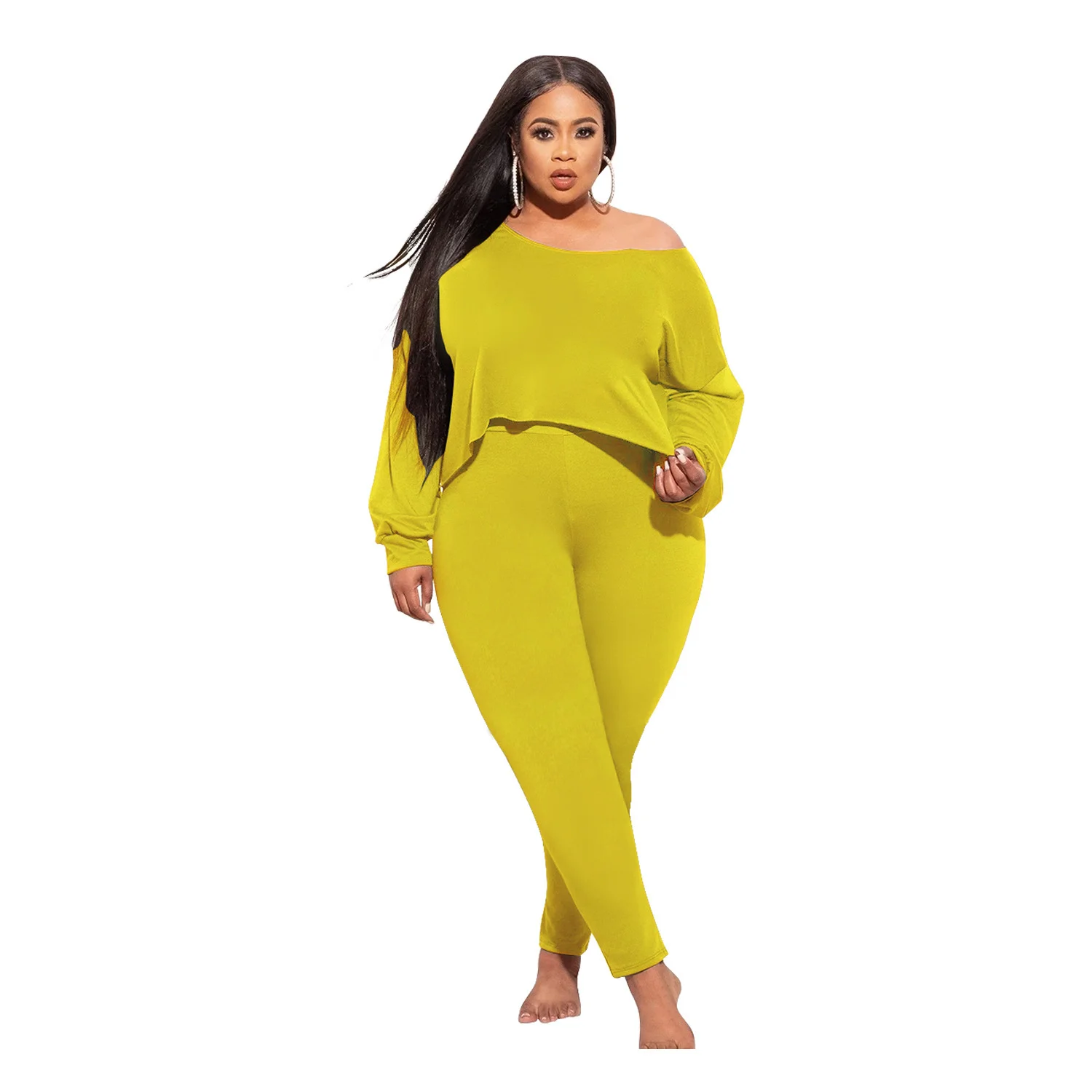 Plus Size Wholesale Dropshopping Women Clothing Two Piece Set Fall Irregular Top and Pants Suits 3xl 4xl 5xl 6xl
