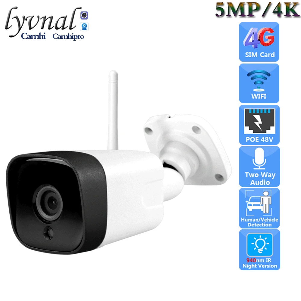 4K 8mp 3G 4G SIM Card Security IP Camera Wifi SONY335 5MP POE 48V Two Way Audio 940nm IR Led Humanoid Vehicle Detection alarm