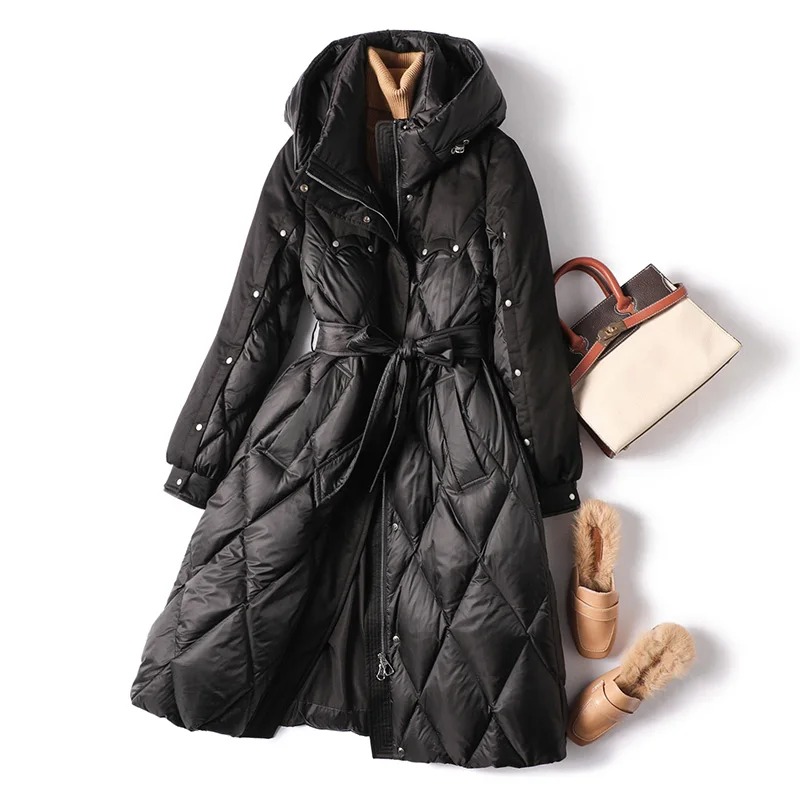 Long Duck Jacket Women Casacos De Inverno Feminino  90%  White Duck Down  Long  High Street  Slim  Zipper Thin Abrigo Mujer