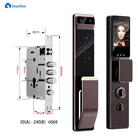 Смарт-замок SmarDeer с распознаванием лица и HD-видеокамерой, биометрический замок со сканером отпечатков пальцев для входной двери с умным дверным звонком, паролем