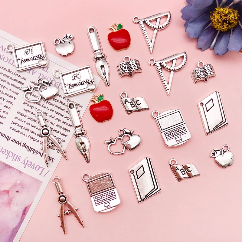 

10pcs/lot Mix Alloy Enamel Gold Plated Teacher's Day Series Charms Pendant for DIY Necklae Bracelets Jewelry Making Finding