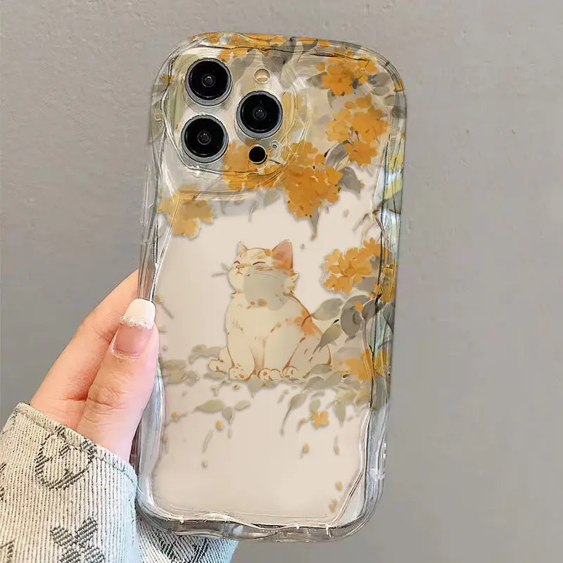 Чехол для телефона Осенние листья и кошки iPhone 16 15 14 13 12 11 Pro Max XR X XS 7 8 Plus SE Y2K милый