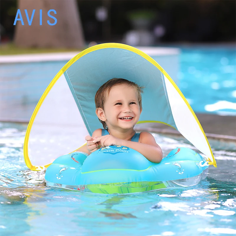 

AVIS Baby Swimming Float Inflatable Baby Pool Float Ring with Sun Protection Canop, Add Tail No Flip Over for Age of 3-36 Months