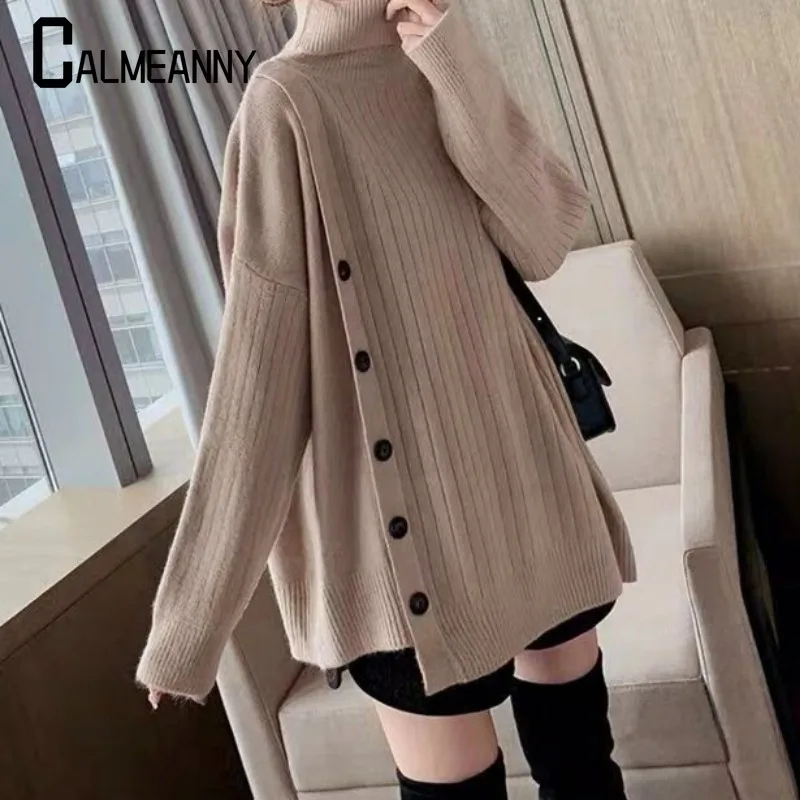 Модный новый стильный свитер с высоким воротником Осень-зима 2024 однотонный