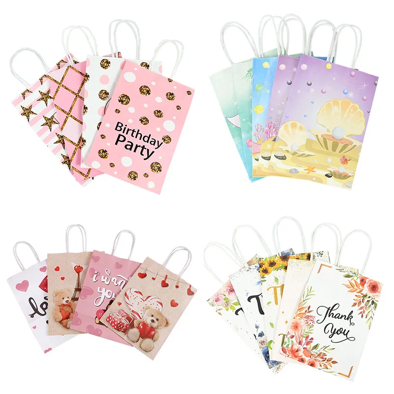 

Multi Styles Kraft Paper Gift Bag with Handle for Guest Baby Shower Wedding Birthday Party Favors Present Packaging Treat Bags