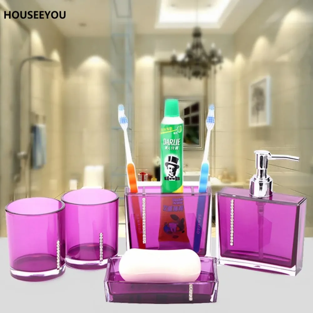 

Bathroom Accessories Set Tumblers Toothbrush Holder Lotion Dispenser Acrylic Soap Dish Bathroom Sets 5Pcs/set
