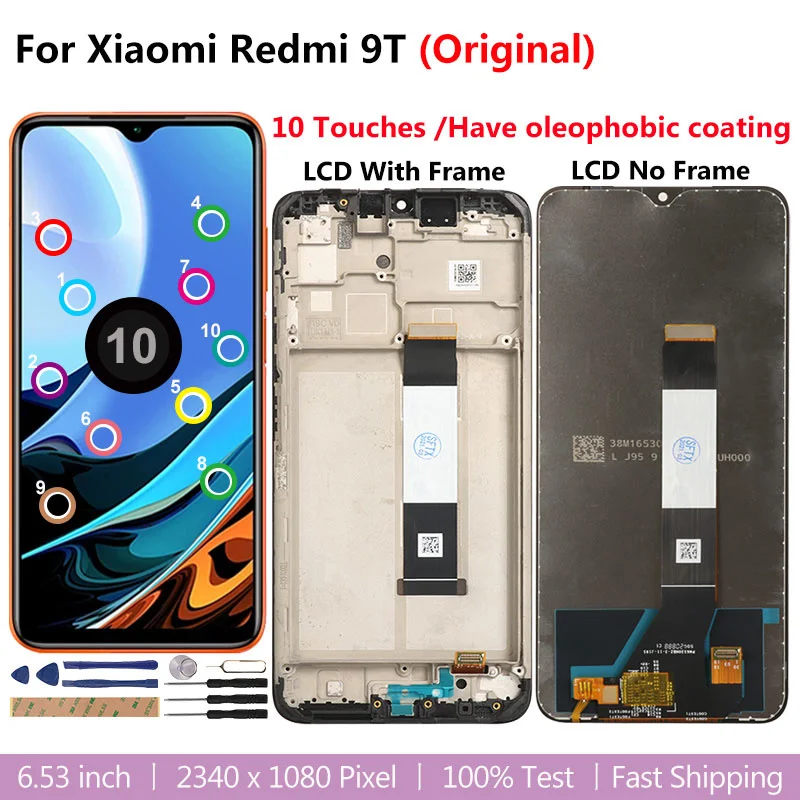 

Original LCD Display For Xiaomi Redmi 9T Screen Replacement With Frame 10 Touches LCD For Redmi 9 T 9T J19S M2010J19SG With Tool