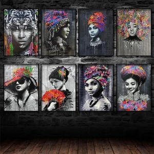 Graffiti art African woman Diy Diamond Painting fashion girl full drill Diamond Embroidery Mosaic Cr