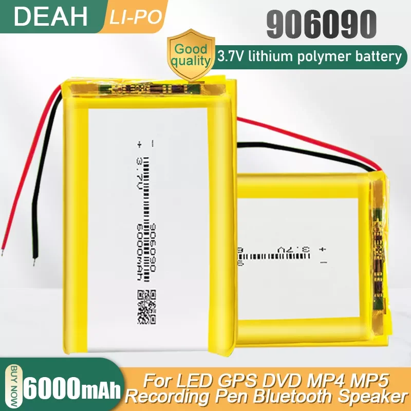 

906090 3.7V 6000mAh Lithium Polymer Rechargeable Battery Lipo Li ion Cell For GPS Power Bank LED Lamp E-book Tablet PC Purifier