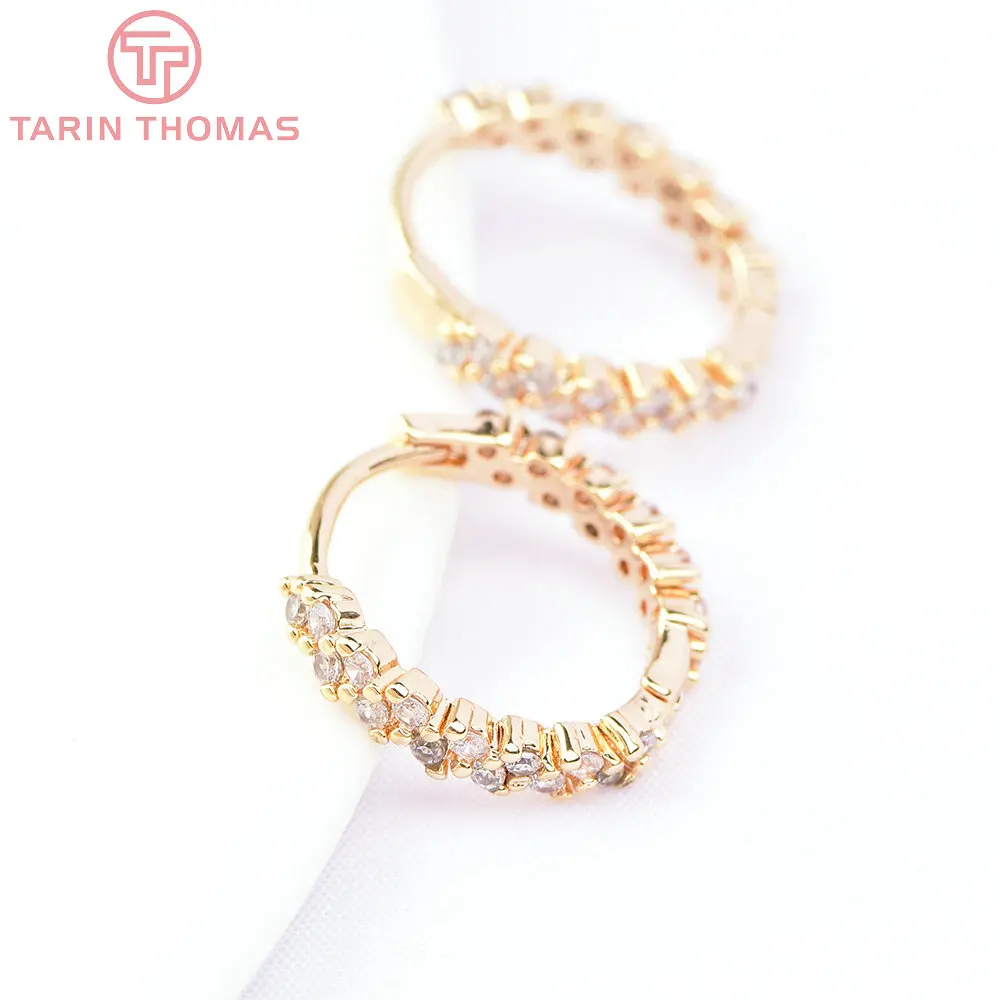 (6621) 4 шт. 15 5x14 мм латунные круглые серьги с цирконом 24K золотого цвета зажим для