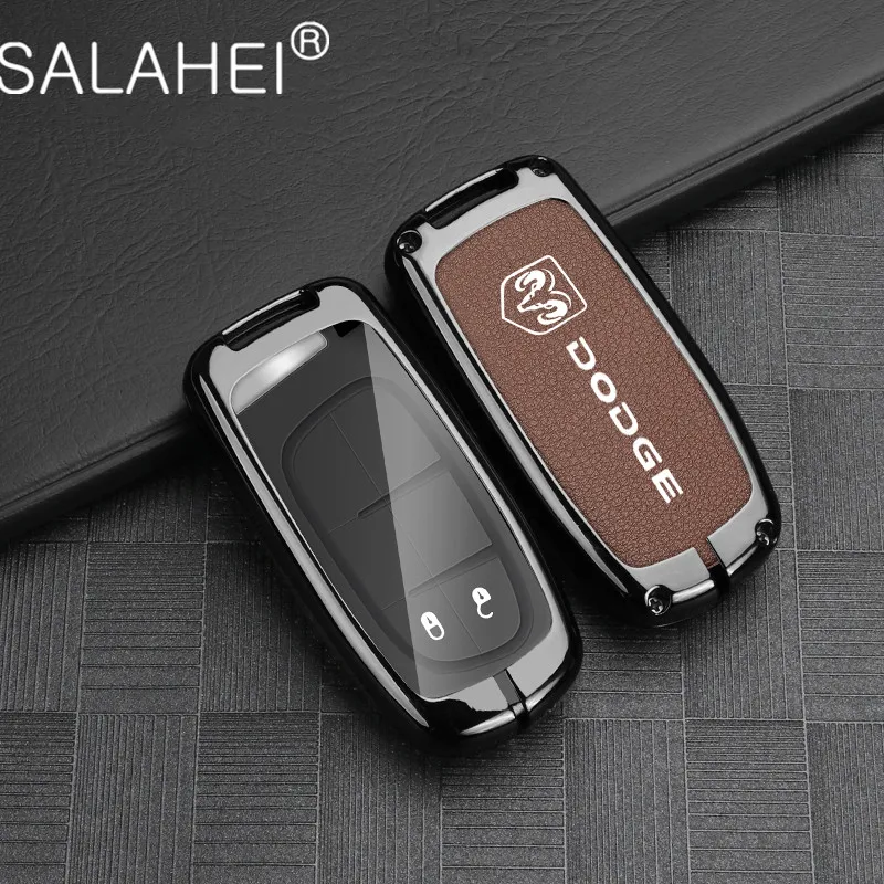 

Zinc Alloy Leather Car Key Cover Case Holder Fob For Dodge Ram 1500 Journey Charger Dart Challenger Durango Keychain Accessories