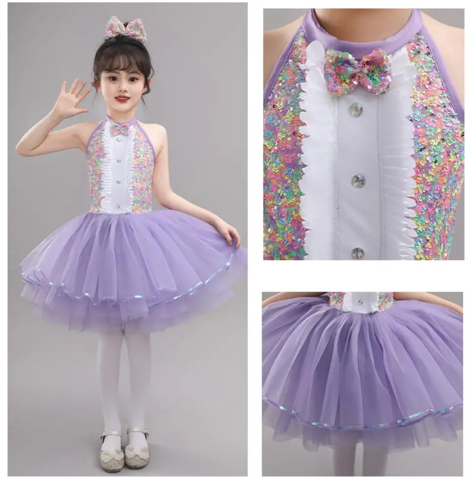 Детская одежда для бальных танцев голубое платье-пачка современных джазовых