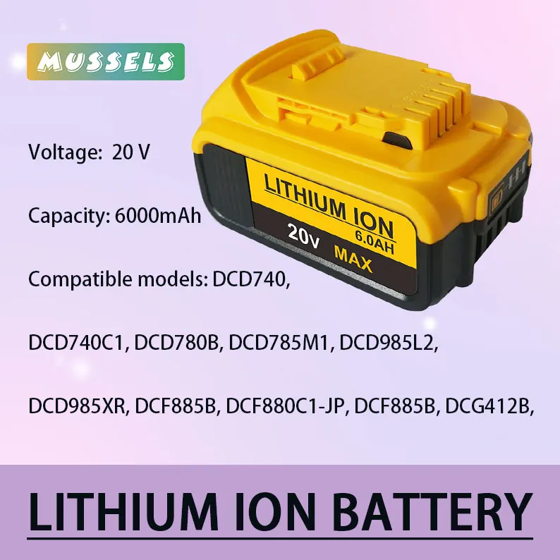

20V 6000mAh lithium ion battery, replacing DeWalt dcb200 dcb184 dcb181, suitable for DeWalt Max XR power tools