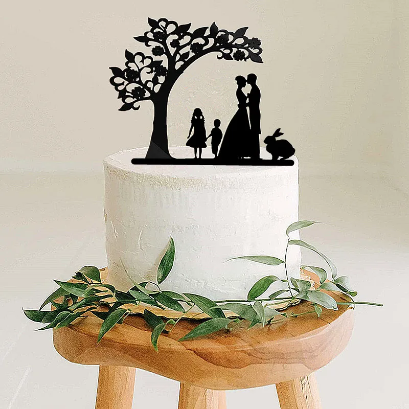 

Топпер для свадебного торта в стиле дерева, топпер для торта для невесты и жениха с девушкой, мальчиком и кроликом