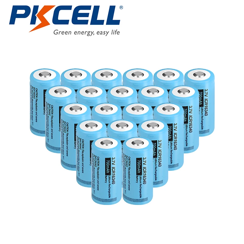 

20 шт., аккумуляторные батарейки Pkcell ICR16340, 3,7 в, 700 мАч