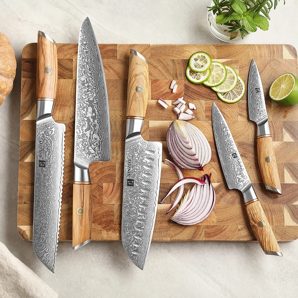 XINZUO 5 шт. набор ножей из тонкой дамасской стали с рисунком лезвия для резки мяса и