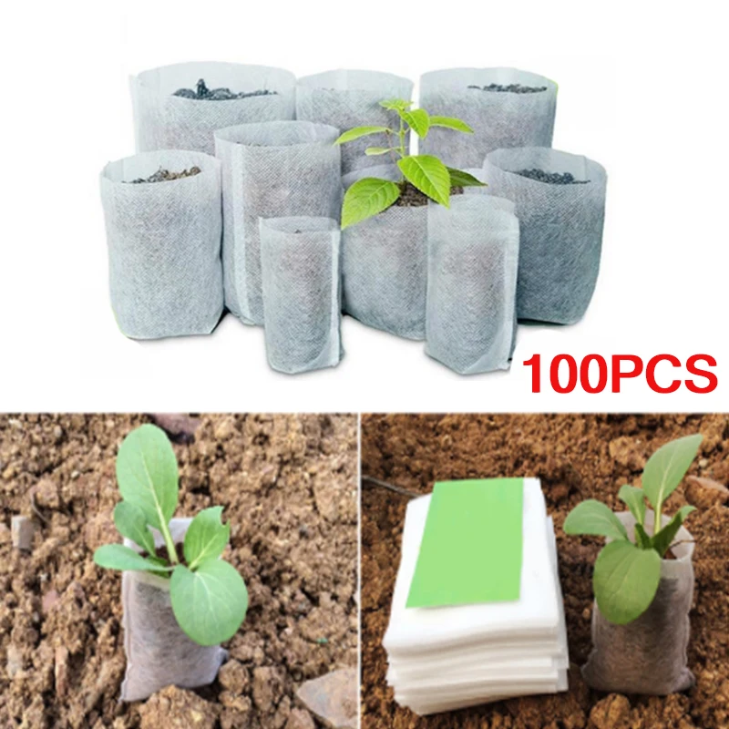 

100PC Biodegradable Nonwoven Fabric Nursery Plant Grow Bag Seedling Growing Planter Planting Pots Garden Eco-Friendly Ventilate