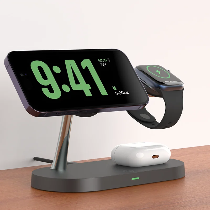 Беспроводное зарядное устройство Magsafe 3 в 1, подставка для IPhone 15 14 13 12 Pro Max Airpods Pro 2 3 Apple Watch Apple, беспроводная зарядная станция