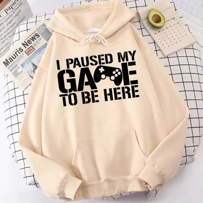 

Худи в стиле Харадзюку с надписью «I Paused My Game To Be Here», пуловер с принтом, забавная толстовка, Мужская Уличная одежда, модная мужская Толстовка