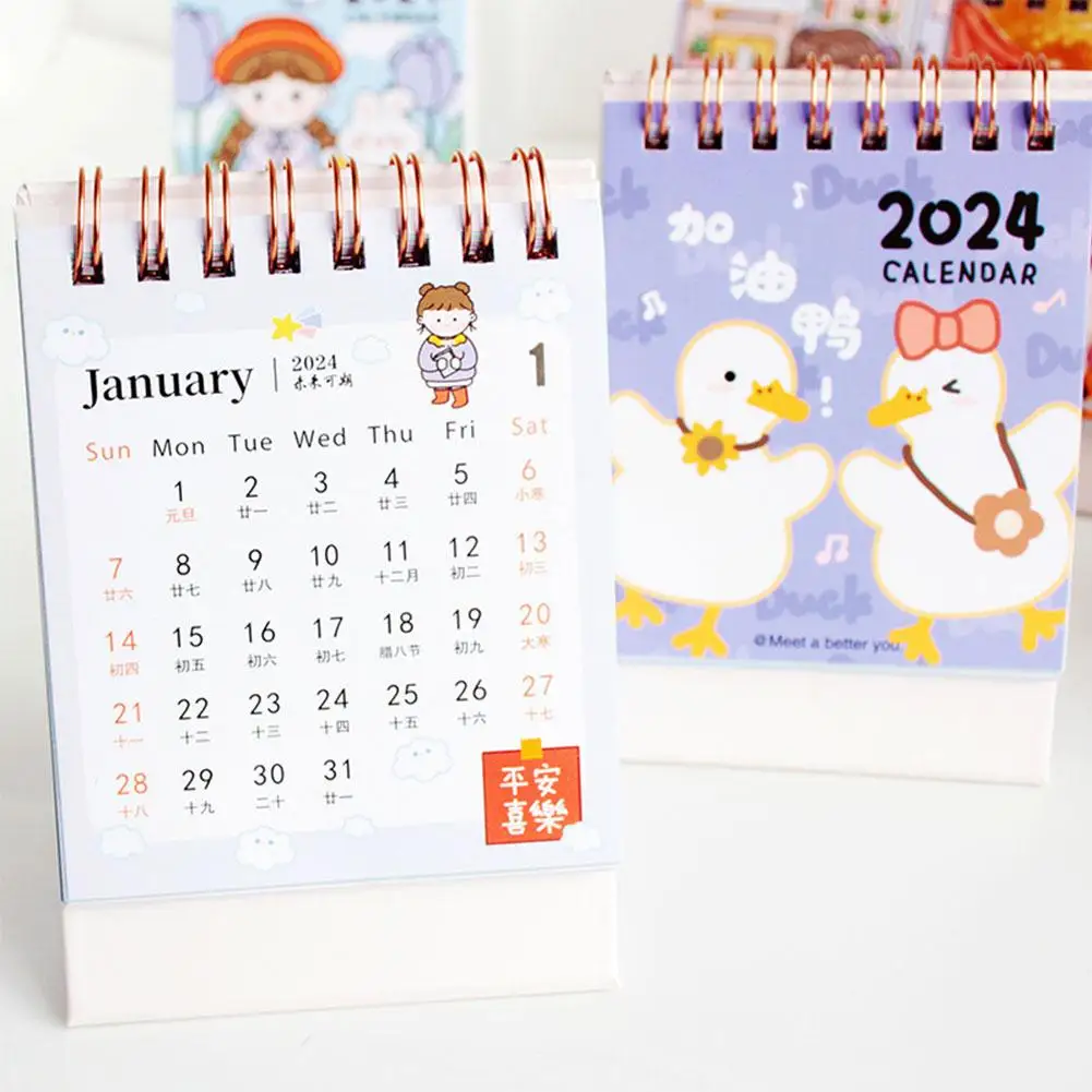 

2024 Cute Little Fresh Desk Calendar Desktop Planner Calendar Agenda Yearly Notepad Office Stationery Organizer Korean Supp T3F7