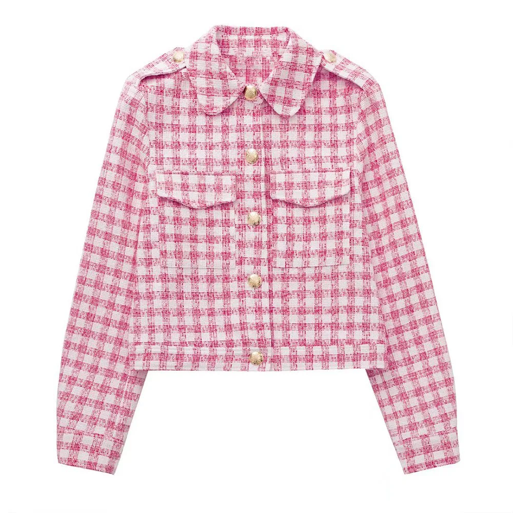 

Куртка женская короткая в клетку, весна-лето 2022