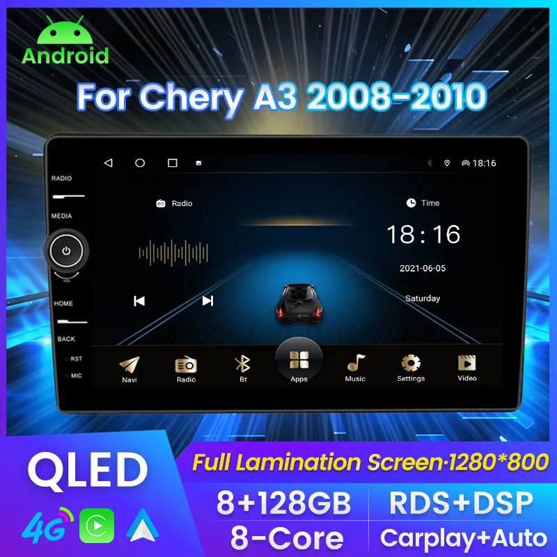 

Автомагнитола MLOVELIN QLED, 2 din, Android 11, для Chery A3 2008-2010