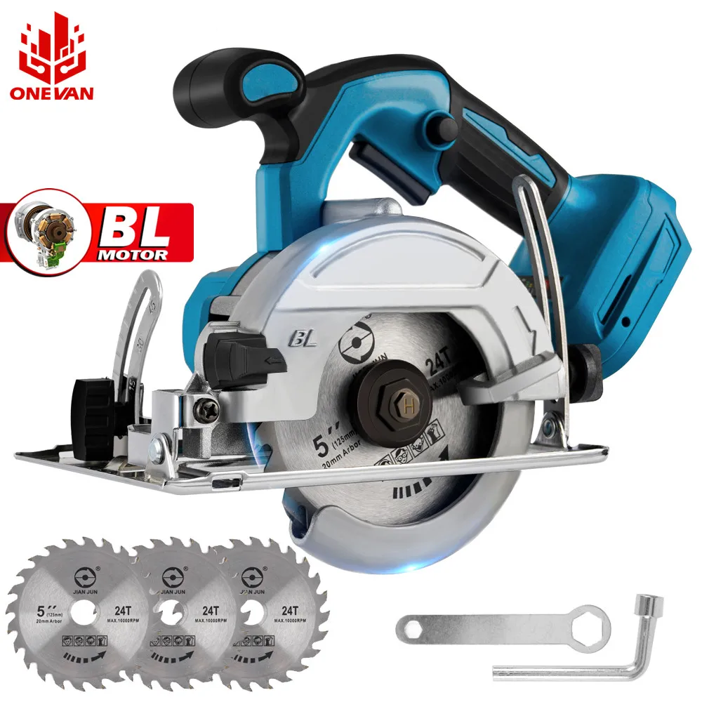 18V Brushless Electric Circular Saw 1000W 125mm Cordless Electric Circular Wood Cutter 0° to 45° Adjustable Sawing Machine