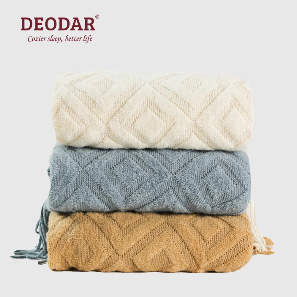 

Deodar Winter American Geometric Lattice Jacquard Knitted Cashmere-like Blanket Soft Skin-friendly Home Textile 130x240cm