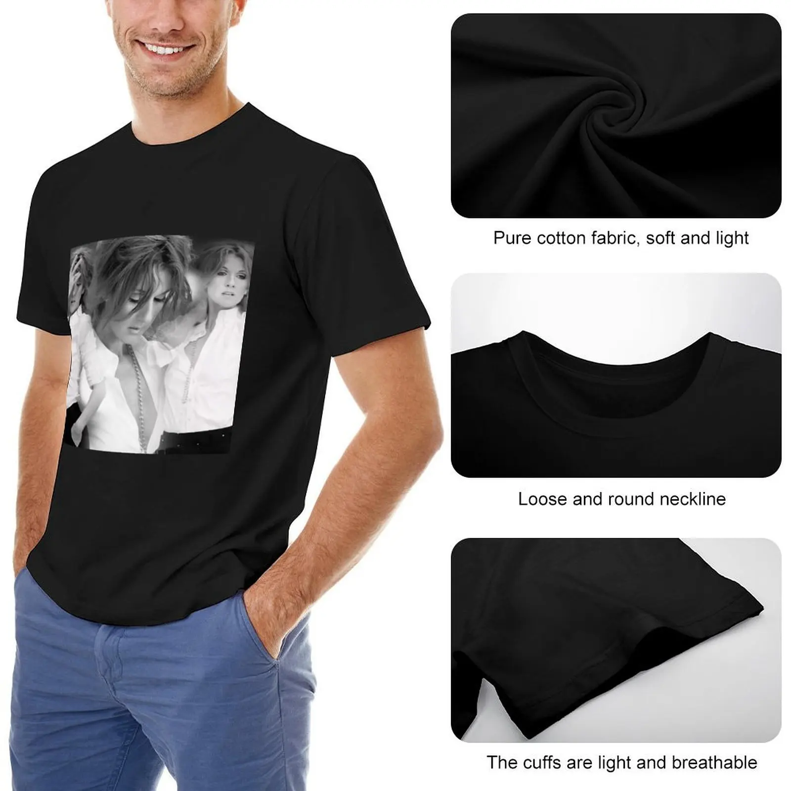 Крутой стиль Celine Dion с черно-белой футболкой