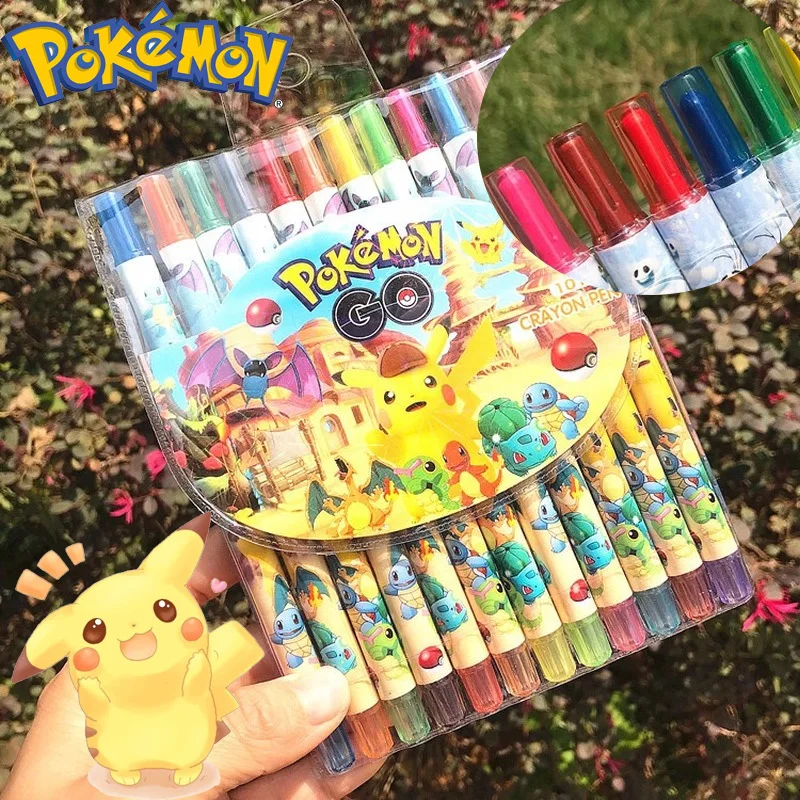 Pokemon Pikachu Crayons 12 Color Cartoon Paint Brush Student Drawing School Supplies Stationery Kids Gift Anime Water Pen |
