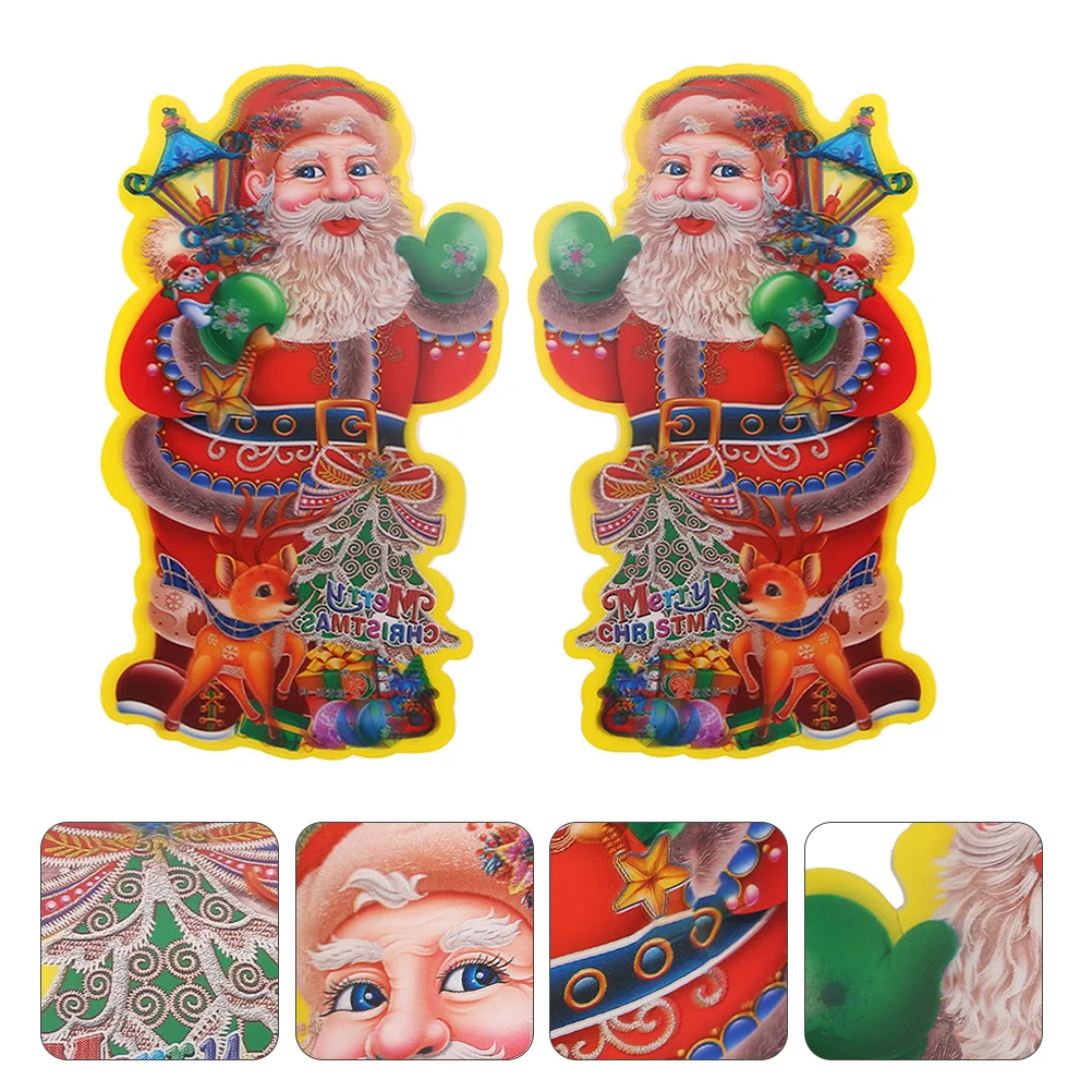 

2Pcs Christmas 3D Door Stickers Cartoon Santa Claus Decals Festival Window Decor