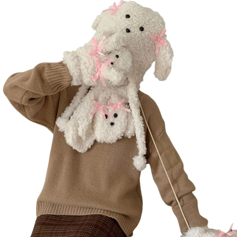 Унисекс плюшевый шарф для собаки с бантом варежки шапка комплект зимней одежды