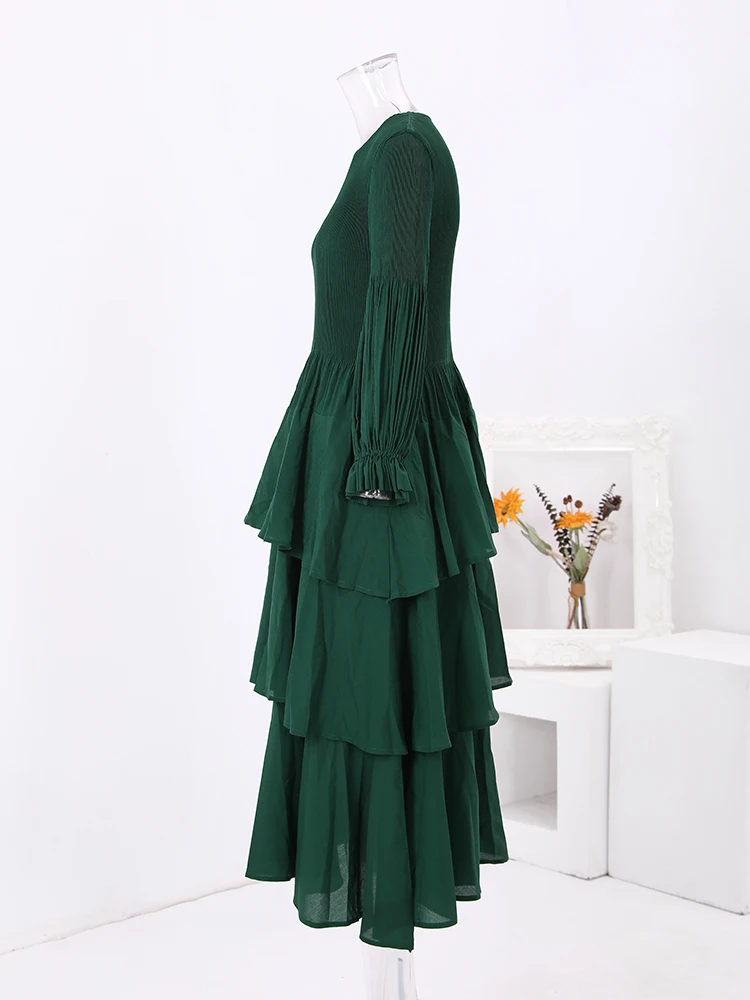 Модное Плиссированное женское платье LANMREM с оборками рукава-фонарики вечерние