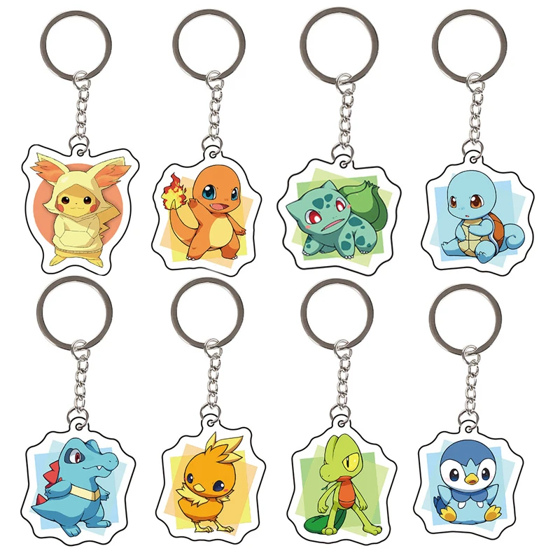 

Pokemon Pikachu Squirtle Charmander Figures Acrylic Keychains Accessories for Kids Kawaii Cartoons Model Key Ring Pendant Toys