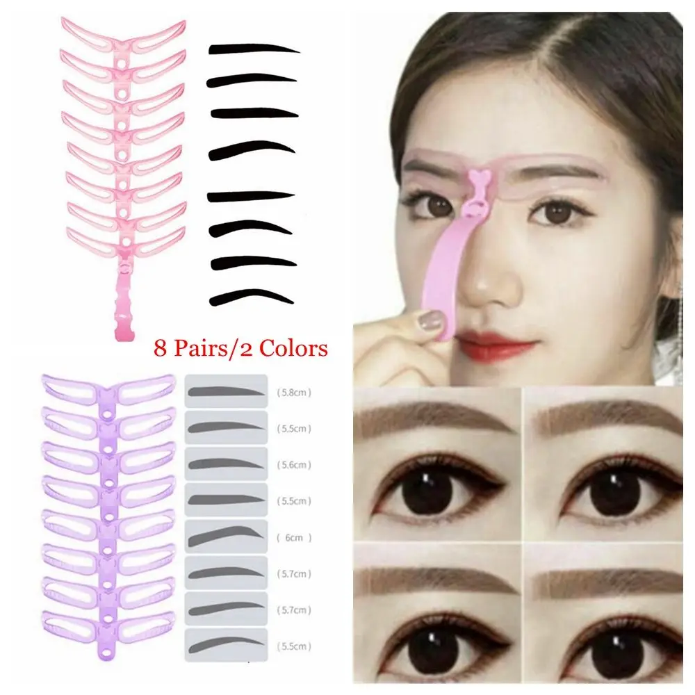 

8 Pairs New Reusable Makeup Tool Fashion Eyebrow Definition Eyebrow Stencils Kit Shaping Template Brow Grooming Card