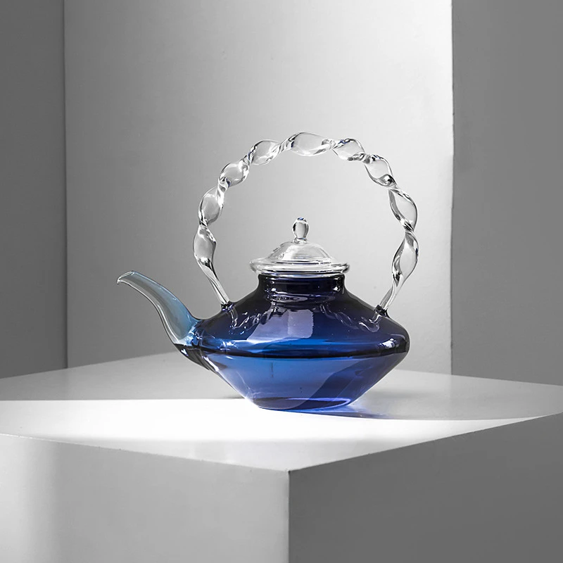 

Glass Teapot Pitcher with Filter Blue Twisted Handle Borosilicate Glass Pot Teacup Set Water Bottle Glassware Teaware Jug