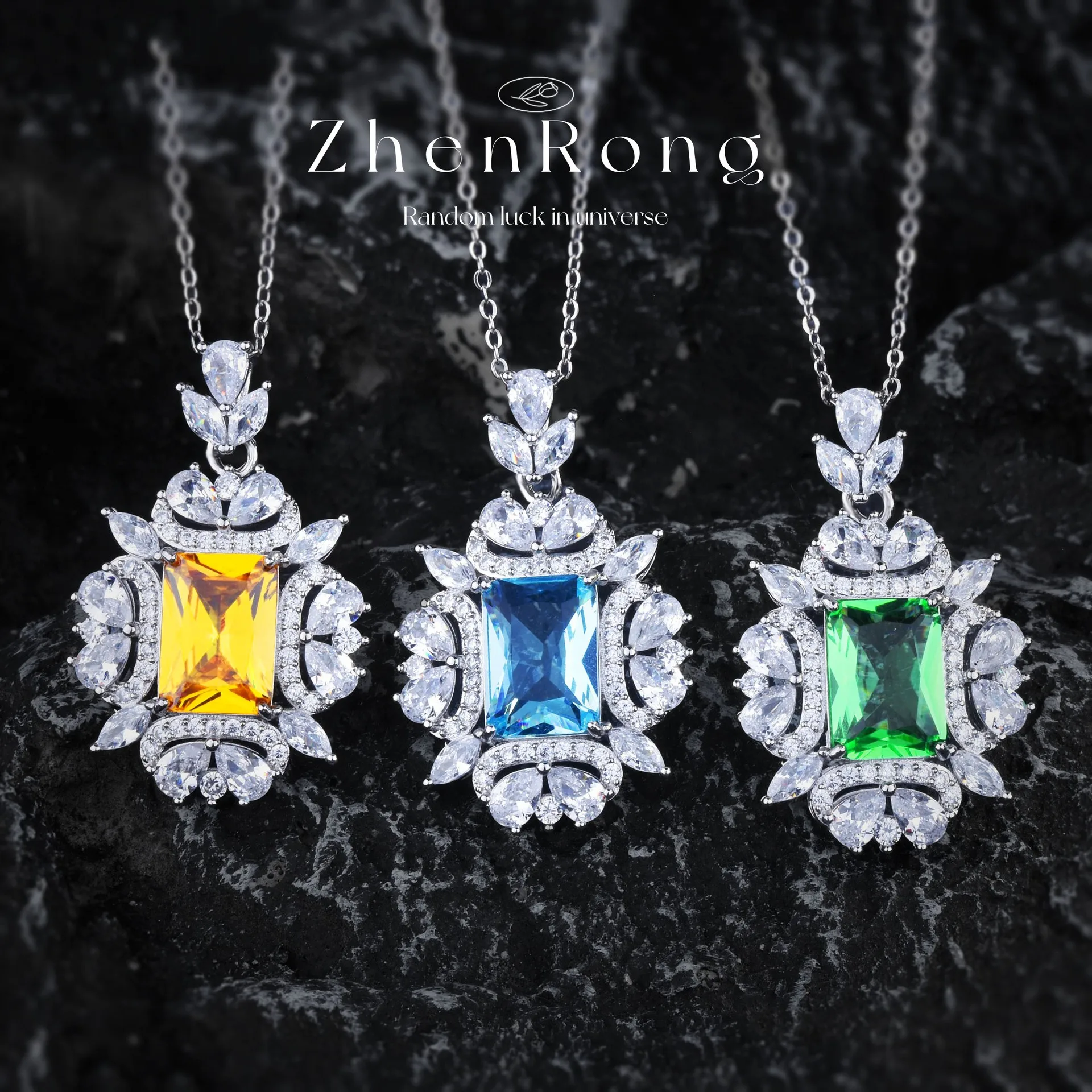 

Temperament Sweet Lady's Necklaces with Multicolor Square Cubic Zirconia Newly Designed Fashion Wedding Jewelry for Women