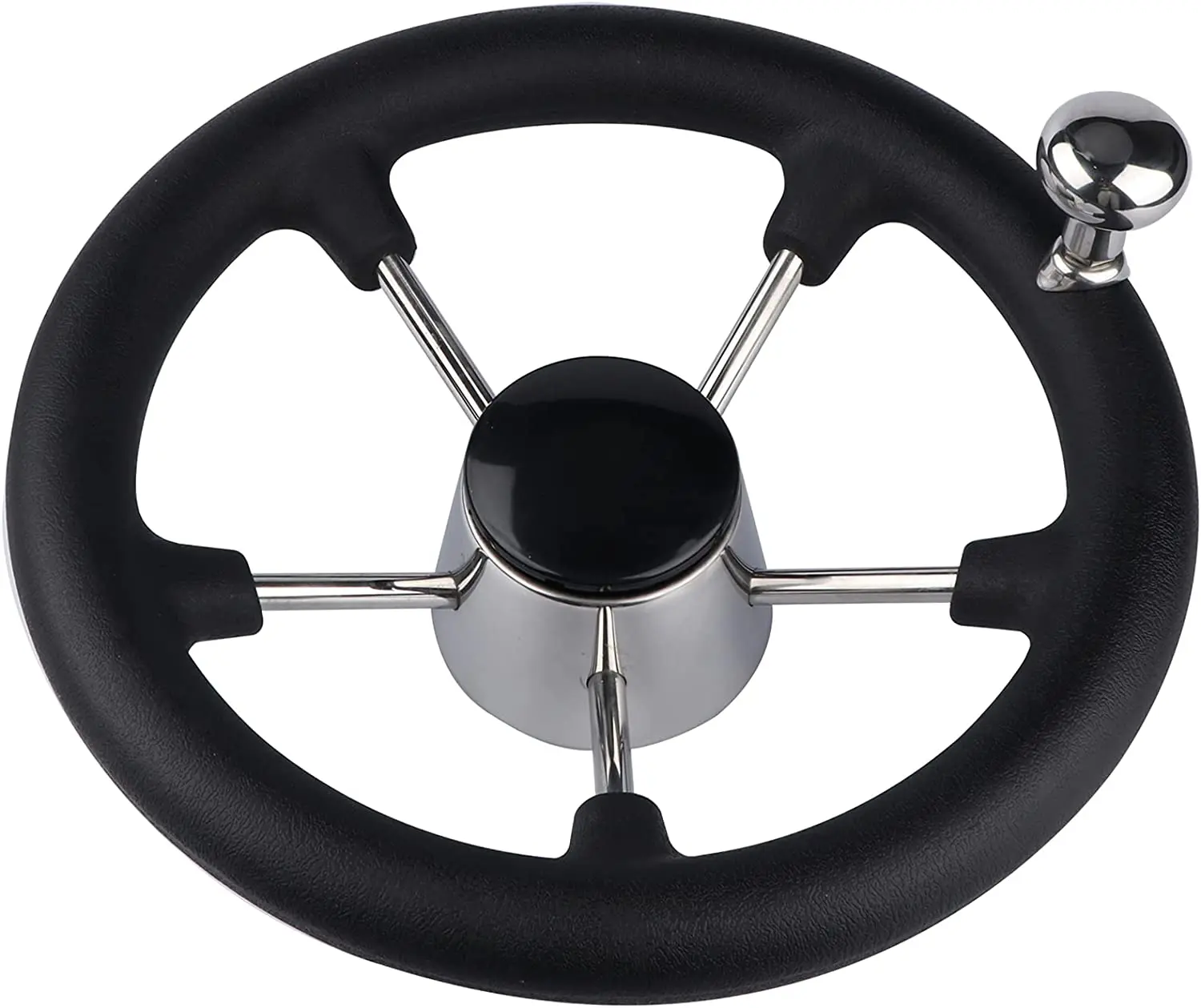 

13.5 Inch Stainless Steel Steering Wheel with Black Foam Grip and Knob 5 Spoke Destroyer For Yacht Marine Boat Accessories