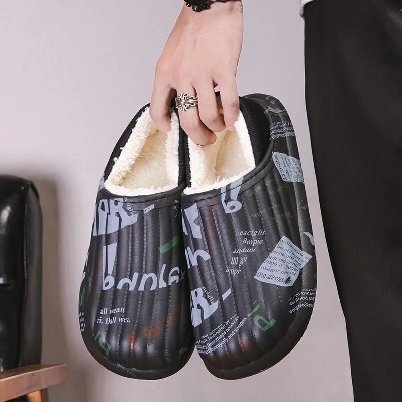 

Модные зимние плюшевые мужские тапочки Fotwear большого размера 47, комнатные мужские мюли, обувь унисекс для спальни, сланцы, искусственный теп...